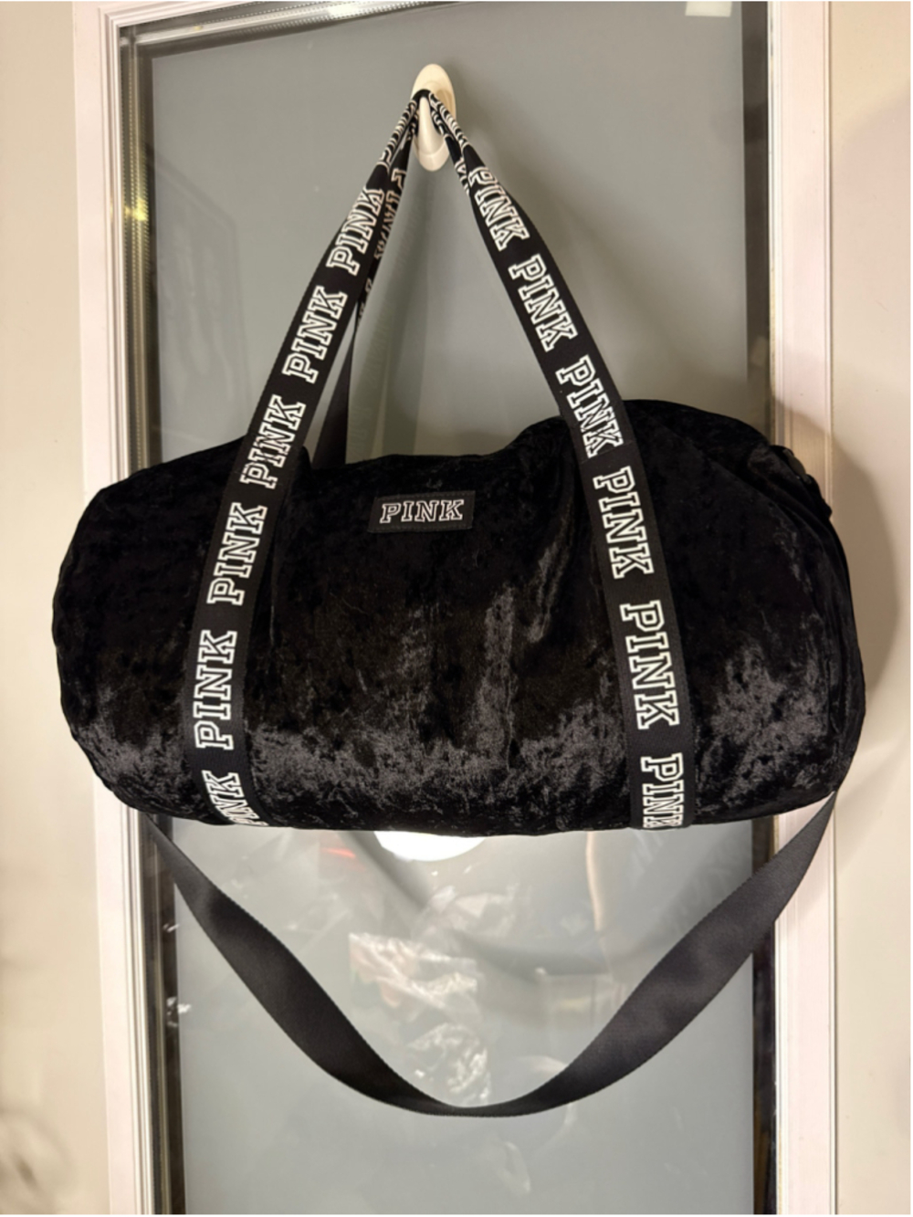 Victoria's Secret PINK Black Velvet Duffle Bag One Size - Picture 2 of 6